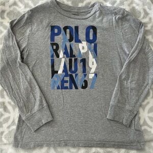Polo by Ralph Lauren Gray Long-Sleeve Graphic Tee with Blue & Black Print